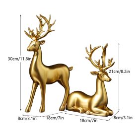 NORTHEUINS Resin Golden Couple Deer Figurines for Interior Nordic Animal Statue Official Sculptures Home Decoration Accessories (Color: Couple Deers)