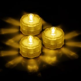 3Pcs Submersible LED Tea Lights Waterproof Candle Lights Battery Operated Decor Lamp (Color: Amber)