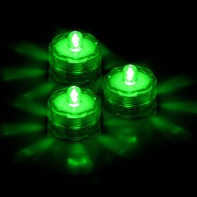 3Pcs Submersible LED Tea Lights Waterproof Candle Lights Battery Operated Decor Lamp (Color: Green)