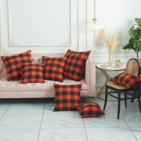 2PCS Cotton orange and black checkered pillow case, multi-size fall interior decoration, suitable for sofa, bed, autumn, Halloween (Color: as Pic, size: 40X40cm)