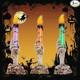 Halloween Led Lights Horror Skull Ghost Holding Candle Lamp Happy Holloween Party Decoration For Home Haunted House Ornaments By  Super Deals (Color: Orange)