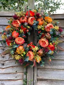 Fall Peony and Pumpkin Wreath, Autumn Year Round Wreaths for Front Door, Artificial Fall Wreath, Halloween Wreath, Thanksgiving Wreath, Maple Leaf Ber (size: 45cm)