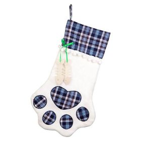 Christmas Gift Bags Pet Dog Cat Paw Stocking Socks Plaid Xmas Tree Ornaments (Color: Blue)