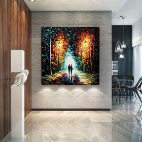 Hand Painted Oil Painting Original Romantic Cityscape Oil Painting On Canvas Large Wall Art Abstract Colorful Forest Painting Custom Tree Painting Bed (Style: 1, size: 60x60cm)