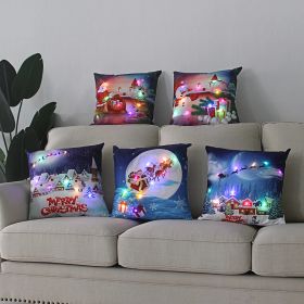 1pc Christmas Cushion Cover 45x45 Led Light Christmas Decorations for Home Santa Claus Printed Christmas Pillow Case (Color: as pic A)