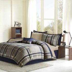 Plaid Comforter Set with Bed Sheets (Color: as Pic)