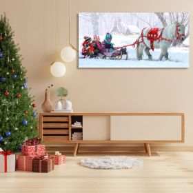 Framed Canvas Wall Art Decor Painting For Chrismas, Kids on White Horse Sledge Painting For Chrismas Gift, Decoration For Chrismas Eve Office Living R (Color: as Pic)