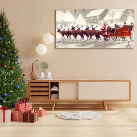 Framed Canvas Wall Art Decor Painting For Chrismas, Santa Claus with Reindeer Sledge Painting For Chrismas Gift, Decoration For Chrismas Eve Office Li (Color: as Pic)