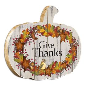 "Give Thanks" By Artisan Linda Spivey Printed on Wooden Pumpkin Wall Art (Color: as Pic)