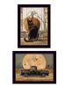 "Harvest Moon with A Black Cat & Truck" 2-Piece Vignette by Bonnie Mohr, Ready to Hang Framed Print, Black Frame