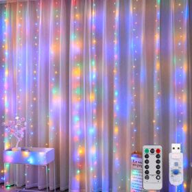 3m Usb Window Curtain Lights Remote Control 8 Modes Garland (Emitting Color: changeable, Style: K)