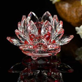 80 mm Feng shui Quartz Crystal Lotus Flower Crafts Glass Paperweight Ornaments Figurines Home Wedding Party Decor Gifts Souvenir (Color: Red)
