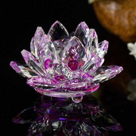 80 mm Feng shui Quartz Crystal Lotus Flower Crafts Glass Paperweight Ornaments Figurines Home Wedding Party Decor Gifts Souvenir (Color: Purple)