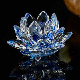 80 mm Feng shui Quartz Crystal Lotus Flower Crafts Glass Paperweight Ornaments Figurines Home Wedding Party Decor Gifts Souvenir (Color: Blue)