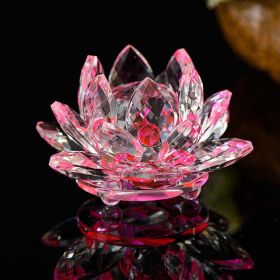 80 mm Feng shui Quartz Crystal Lotus Flower Crafts Glass Paperweight Ornaments Figurines Home Wedding Party Decor Gifts Souvenir (Color: Pink)
