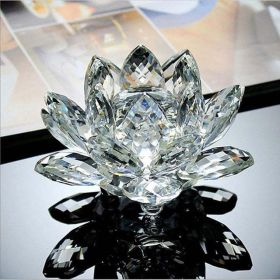 80 mm Feng shui Quartz Crystal Lotus Flower Crafts Glass Paperweight Ornaments Figurines Home Wedding Party Decor Gifts Souvenir (Color: White)
