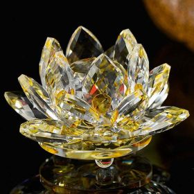 80 mm Feng shui Quartz Crystal Lotus Flower Crafts Glass Paperweight Ornaments Figurines Home Wedding Party Decor Gifts Souvenir (Color: Yellow)
