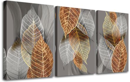 Canvas Wall Art Abstract Paintings Leaf Wall Pictures Canvas Art Prints Nature Plants Poster Stretched Framed Artworks for Living Room Bedroom Bathroo (size: 12inchx16inchx3pieces)