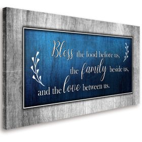 Christian Wall Art Decor Blue and Grey Canvas Prints Bless The Food Quote Wall Pictures Framed Artwork for Home Living Room Dining Room Kitchen Decora (size: 20x40inchx1pcs)
