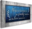 Christian Wall Art Decor Blue and Grey Canvas Prints Bless The Food Quote Wall Pictures Framed Artwork for Home Living Room Dining Room Kitchen Decora