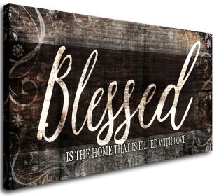 Blessed Home Quote Canvas Wall Art|Brown Wall Decor for Living Room|Blessed is the home Christian Wall Art|Ready to Hang Wall Picture for Dining Room (Szie: 20x40inchx1pcs)