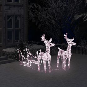 Reindeers & Sleigh Christmas Decoration 160 LEDs 51.2" Acrylic (Color: White)