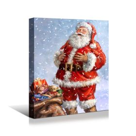Framed Canvas Wall Art Decor Painting For Chrismas,Santa Claus Carrying Gift Bag Painting For Chrismas Gift, Decoration For Chrismas Eve Office Living (Color: as Pic)