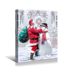 Framed Canvas Wall Art Decor Painting For Chrismas, Santa Claus Hugging Snowman Painting For Chrismas Gift, Decoration For Chrismas Eve Office Living (Color: as Pic)