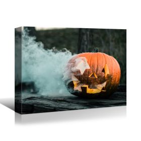 Drop-Shipping Framed Canvas Wall Art Decor Painting For Halloween, Skeleton with Jack-o-lanterns Painting For Halloween Gift, Decoration For Halloween (Color: as Pic)