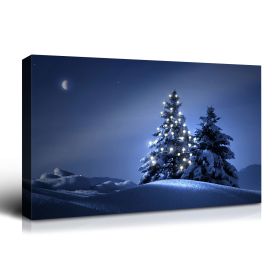 Framed Canvas Wall Art Decor Painting For Chrismas, Lighted Pine Tree at Night Chrismas Gift Painting For Chrismas Gift, Decoration For Chrismas Eve O (Color: as Pic)