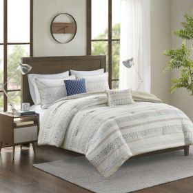 5 Piece Printed Seersucker Comforter Set with Throw Pillows (Color: as Pic)