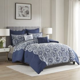 7 Piece Flocking Comforter Set with Euro Shams and Throw Pillows (Color: as Pic)