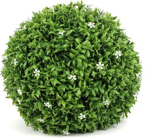 Artificial Boxwood Topiary Ball;  Indoor Outdoor Artificial Plant Ball Wedding Party Decoration (Ball with White Flower) (size: 15‚Äò‚Äô)