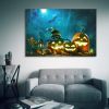 Drop-Shipping Framed Canvas Wall Art Decor Painting For Halloween, Jack-o-lanterns with Wizard Hat Painting For Halloween Gift, Decoration For Hallowe