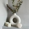 1pc; White Ceramic Vase White Vases For Decor; Modern Home Decor Vase; Boho Vases For Decor; Circle Vase; Round Vase; Donut Vase; Decorative Vase